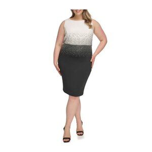 Calvin Klein Womens Black Sleeveless Rhinestone Scuba Sheath Dress Sz 22W New